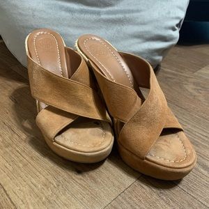 TORY BURCH Bailey 110mm Wedge Mules Suede Nude/Tan/Camel Size 6.5 - 6 1/2